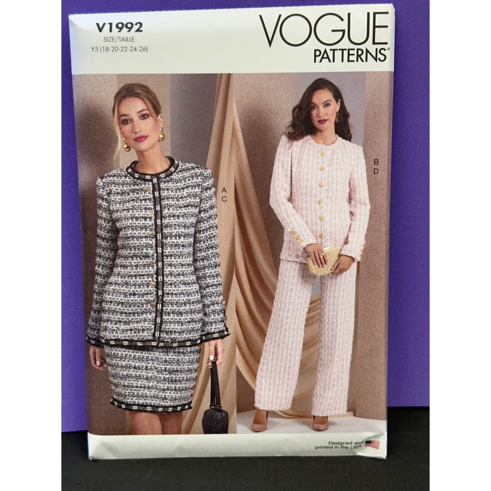 Vogue Misses' JACKETS, SKIRT & PANTS V1992 Size Y5 (18 - 26)